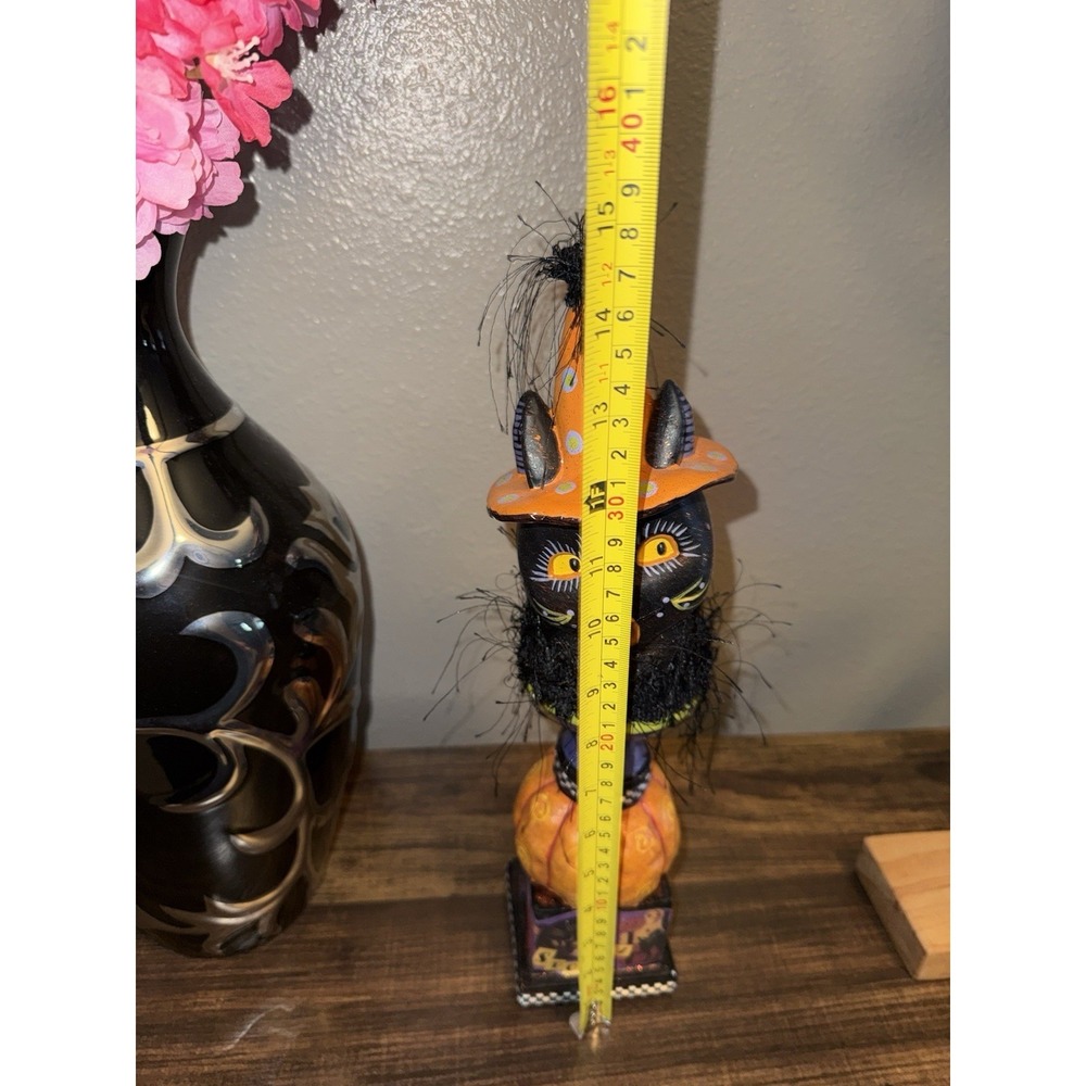 Vintage Retro Halloween Black Cat Paper Mache Figurine Seasonal Decoration - Picture 12 of 13